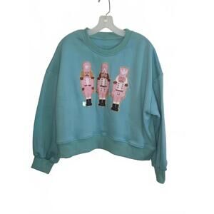 Light Blue Christmas Sweatshirt Nutcracker